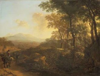 Italiensk landskab med muldyrdriver, ca. 1645-1650 (olie på panel)
