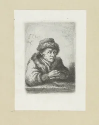 Volwassen man aan een tafel, i bontmantel The Compleat Work of Etchings af John Chalon / Oeuvre Complette des Eaux Fortes af Jean Chalon (serietitel)
