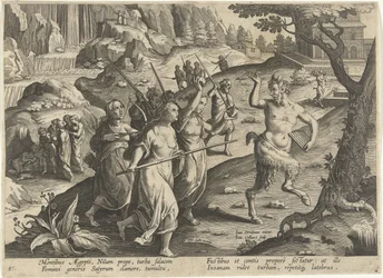 Vrouwen verjagen een sater Jachttaferelen (serietitel) Jagten på vildt, fugle og fisk i Bestiary (serietitel)