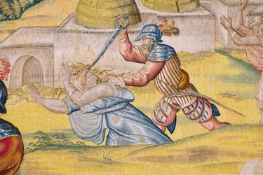 flamsk gobelin. Serien The conquest of Tunis: Take of Tunis. Tegneren Jan Cornelisz Vermeyen. Studio Willem de Pannemaker, Bruxelles. Ca 1545. Detalje.