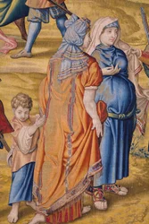flamsk gobelin. Serien Erobringen af ​​Tunis: Plyndring af Tunis. Tegneren Jan Cornelisz Vermeyen. Studio Willem de Pannemaker, Bruxelles. Ca 1545. Detalje.