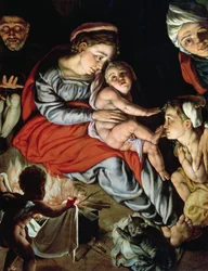 Den hellige familie omkring en ild, ca. 1532-33 (panel)