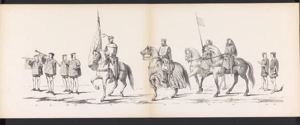 Masquerade of the Leiden Students, 1865 (plade 11) Udklædt procession afholdt af medlemmerne af Leidens studentkorps den 6. juni 1865 til fejring af 290-året for Leidsche Hoogeschool, skildrer: hollændernes indtog b.