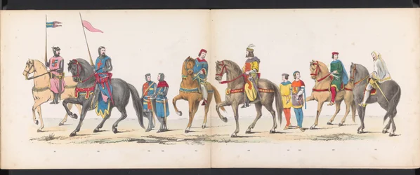 Masquerade of the Leiden Students, 1865 (plade 12) Udklædt procession holdt af medlemmerne af Leidens studentkorps den 6. juni 1865 til fejring af 290-året for Leidsche Hoogeschool, skildrer: hollændernes indtog b.