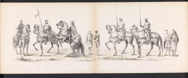 Masquerade of the Leiden Students, 1865 (plade 14) Udklædt procession holdt af medlemmerne af Leidens studentkorps den 6. juni 1865 til fejring af 290-året for Leidsche Hoogeschool, skildrer: hollændernes indtog b.