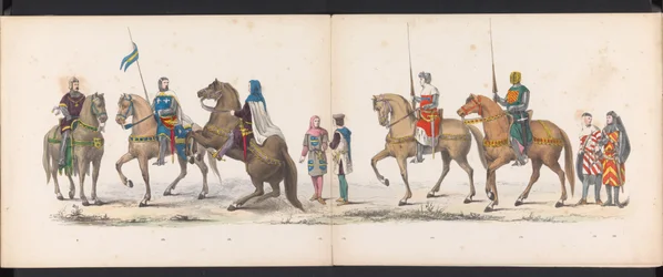 Masquerade of the Leiden Students, 1865 (plade 14) Udklædt procession holdt af medlemmerne af Leidens studentkorps den 6. juni 1865 til fejring af 290-året for Leidsche Hoogeschool, skildrer: hollændernes indtog b.