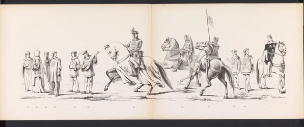 Masquerade of the Leiden Students, 1865 (plade 8) Udklædt procession holdt af medlemmerne af Leidens studentkorps den 6. juni 1865 til fejring af 290-året for Leidsche Hoogeschool, som viser: hollændernes indtog i
