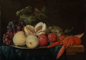 Stilleben med frugt og hummer
