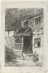 Facade på et hus med overdækket indgang