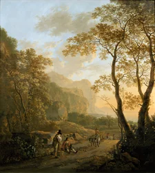 Landskab med hvilende rejsende og oksevogn, ca. 1645
