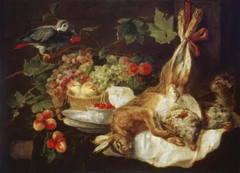 Hare, frugt og papegøje