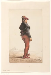 Stående lancer i burgundisk kostume, bagfra