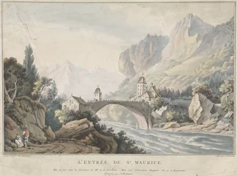 Udsigt over broen ved Saint Maurice i Schweiz L