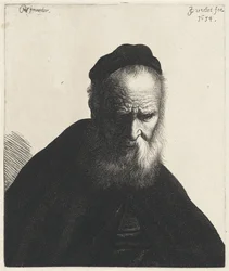 Buste af en gammel mand med skæg og hat Tronies efter Rembrandt (serietitel)