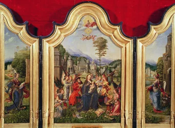 Den hellige familie med Saint Catherine og Saint Barbara