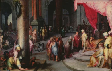 Joseph præsenterer sin far og sine brødre for Farao, ca. 1590