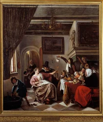 Som de gamle synger, tweeter de små Maleri af Jan Steen (1626-1679) 1663 Søn. 0,94x0,81 m Montpellier, Musee Fabre