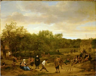 Bønder, der spiller keglespil, ca. 1650 (olie på egetræ)