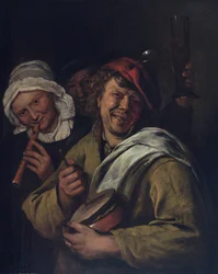 Rommelpotten: Interiør med tre figurer (olie på panel)