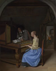 En ung kvinde spiller cembalo, ca. 1660