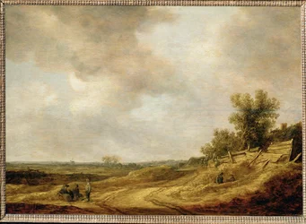 Fladt landskab (maleri på egetræ)