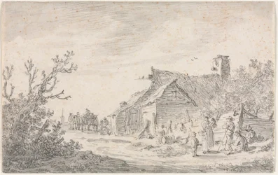 Landskab med hytte og figurer, 1653.