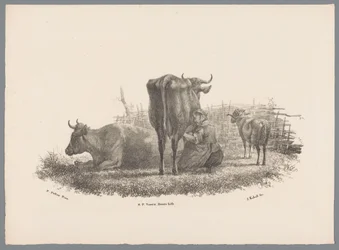 Malkende bondekone, to køer og en vædder Beesten Studien af ​​J. Kobell efter Paul Potter Nr. 1 (serietitel)