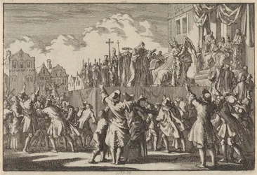 Gadescene i Aberdeen, der håner den katolske religion, 1689