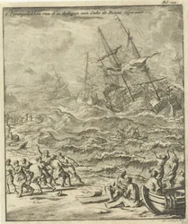 Forlis ved Kap det Gode Håb, 1693 Tre skibe styrter ved Cabo de Bonne Esperance (titel på objekt)