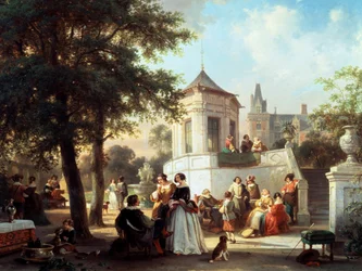 Havefesten 1854. Peinture de Jan Michiel Ruyten (1813-1881 belgisk) Collection privee