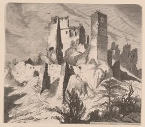 Ruinerne af slottet i Odrzykoń, 1865 - træsnit efter en tegning af Jan Matejko