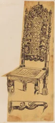 Skarbczyk. Stuhl mit hoher Rückenlehne, reich verziertem Ornament.