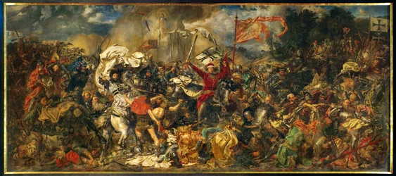 Slaget ved Grunwald, hvor en polsk-litauisk hær under ledelse af den polske kong Wladyslav II Jagiello ... (maleri på lærred)
