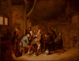 Figurer, der ryger og spiller musik i en kro, ca. 1640 (olie på panel)