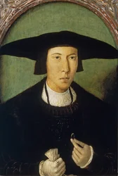 ""Portræt af en ung mand"" (Portræt af en ung mand) Maleri af Jan Mostaert (1472/73-1555/56) ca. 1520 Dim 53x37 cm Museo del Prado, Madrid