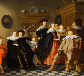 En elegant familie i et interiør,