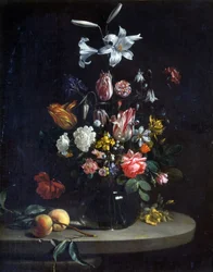 Stilleben: Buket blomster, i en glasvase
