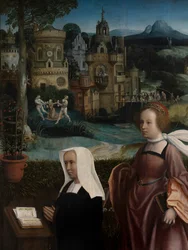 Detalje af donor med Saint Nicholas og donors hustru med Saint Godeliva, ca. 1515-21 (olie på panel)