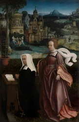 Detalje af donor med Saint Nicholas og donors hustru med Saint Godeliva, ca. 1515-21 (olie på panel)