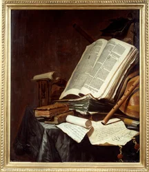 Bøger og musikinstrumenter Maleri af Jan Vermeulen (1638-1674) 1600-tallet søn. 0,78x0,69 m Nantes, musee des Beaux Arts