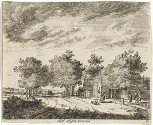 Landskab halvvejs overvevet Vejer halvvejs Overveen (titel på objekt) Landskaber i Haarlem-området (serietitel) Gesigten udenfor Haarlem, Udført af. J.V.V. (serietitel på objekt)