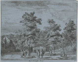 Vandrende figurer på en allé med træer At the Menniste Bosie (titel på objekt) Landskaber i Haarlem-området (serietitel) Gesigten Buijten Haarlem (serietitel)