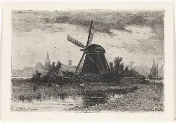 Landskab med mølle