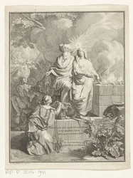Allegorisk titelblad med patriark Abraham og sandhed Titelside for: Arnold Hoogvliet, Abraham Patriarken, i XII Boeken, 1728