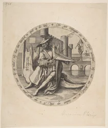 Den rige mand, der spiller violin på et kæbeben, ca. 1568.