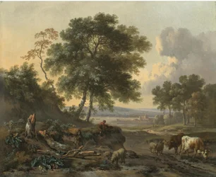 Hollandsk: Landskab med kvæg ved et vadested Landskab med kvæg ved et vadested
