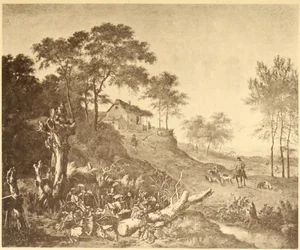 Landskab med bondegård