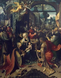 Jesu fødsel, centralt panel af triptykon af Jan de Beer (ca. 1475-1528), olie på lærred