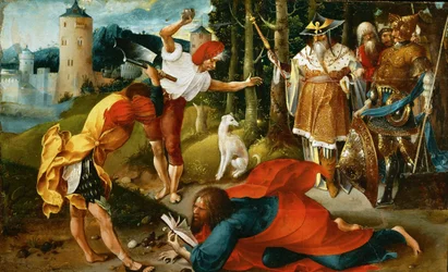 Le martyr de saint Mathias - The Martyrium of Saint Matthias, af De Beer, Jan (ca 1475-1528). Olie på træ, ca 1510-1515. Mål: 25,4x41,5 cm. Kunsthistorisk museum, Vienne