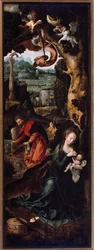 Triptych of the Adoration of the Magi, nativite and rest during the flight to Egypt Detail of the left panel representing the rest during the flight to Egyptdani